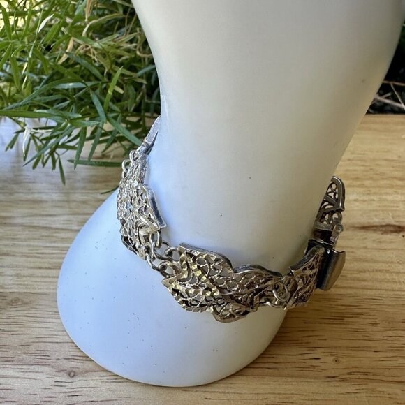 VTG‎ Art Deco Sterling Silver Filigree Panel Link Bracelet 6.25 Ornate 21.9 g - Picture 5 of 9